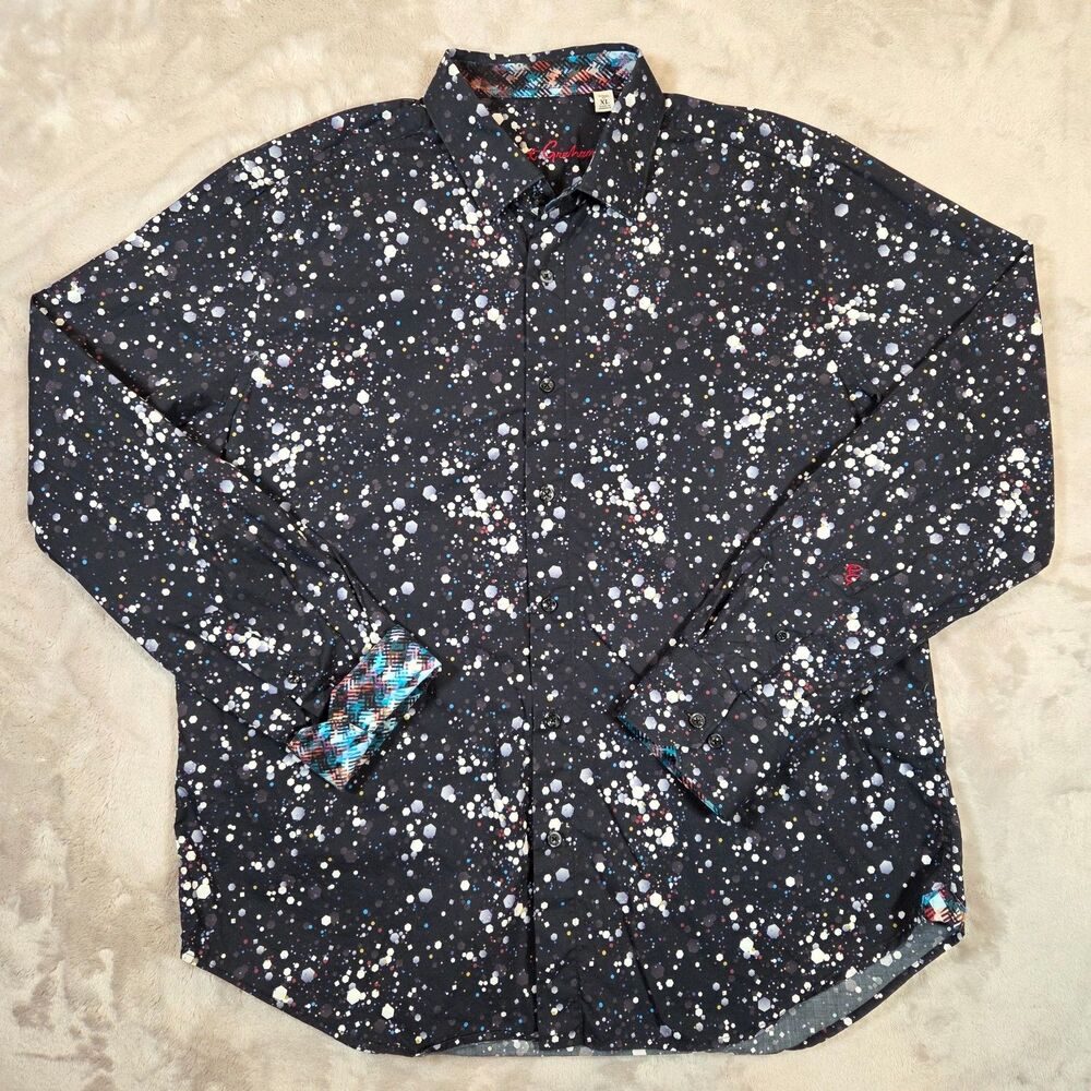 Robert Graham Shirt Men's XL Classic Fit Black Geometric Print 100% Cotton